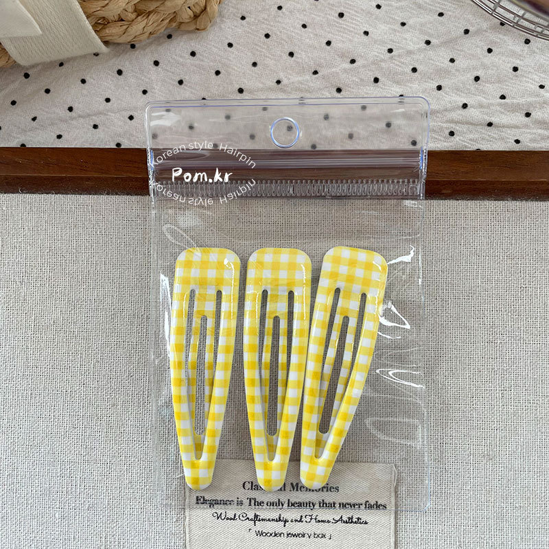 新款韩版水滴波点少女前额碎发夹袋装格纹儿童彩色侧边掰掰夹发饰详情10