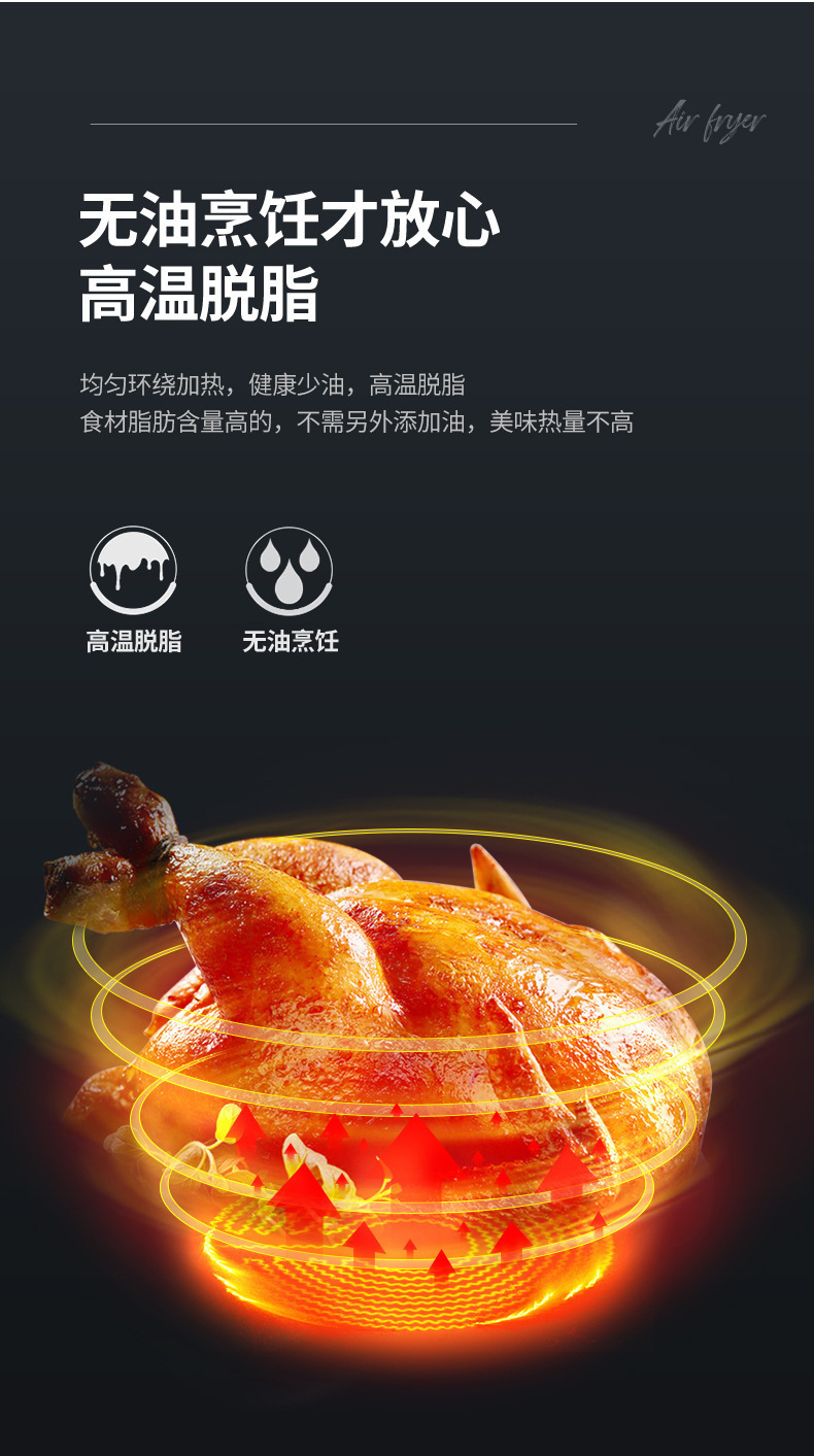 爆款骆驼6L空气炸锅家用机械式多功能一件绿色标准款底盘加热金属详情13