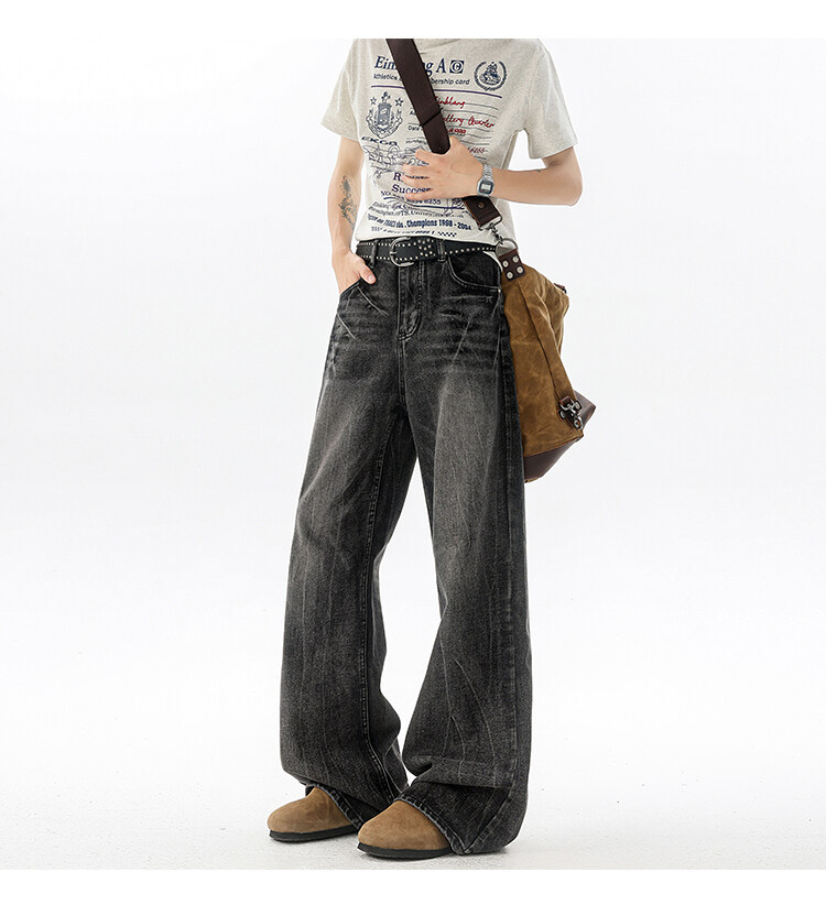 190高个子加长牛仔裤cleanfit闪电裂纹男款潮牌设计感直筒微喇裤详情21