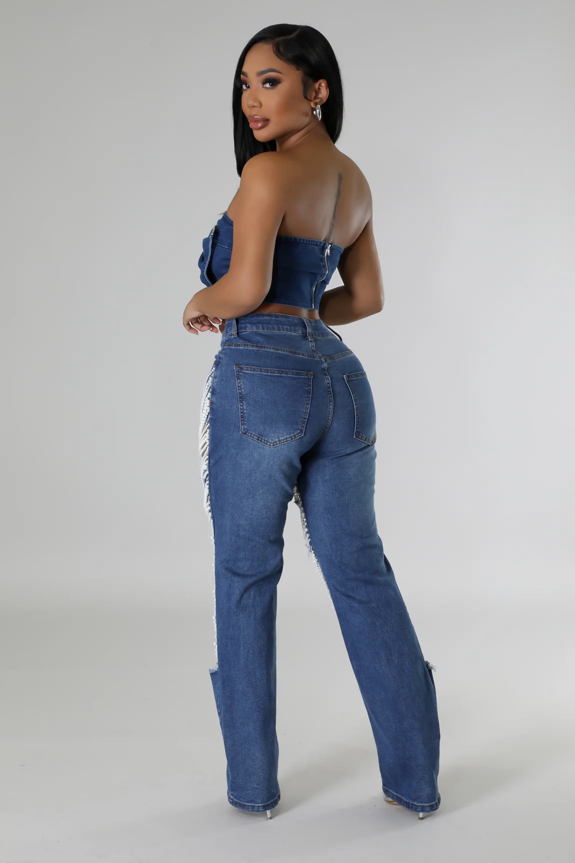 INS amazon aliexpress europa y Estados Unidos crossover 2026 big broach jeans mujer cadena de cuentas cadena colgante accesorios pantalones de corte recto pic 15