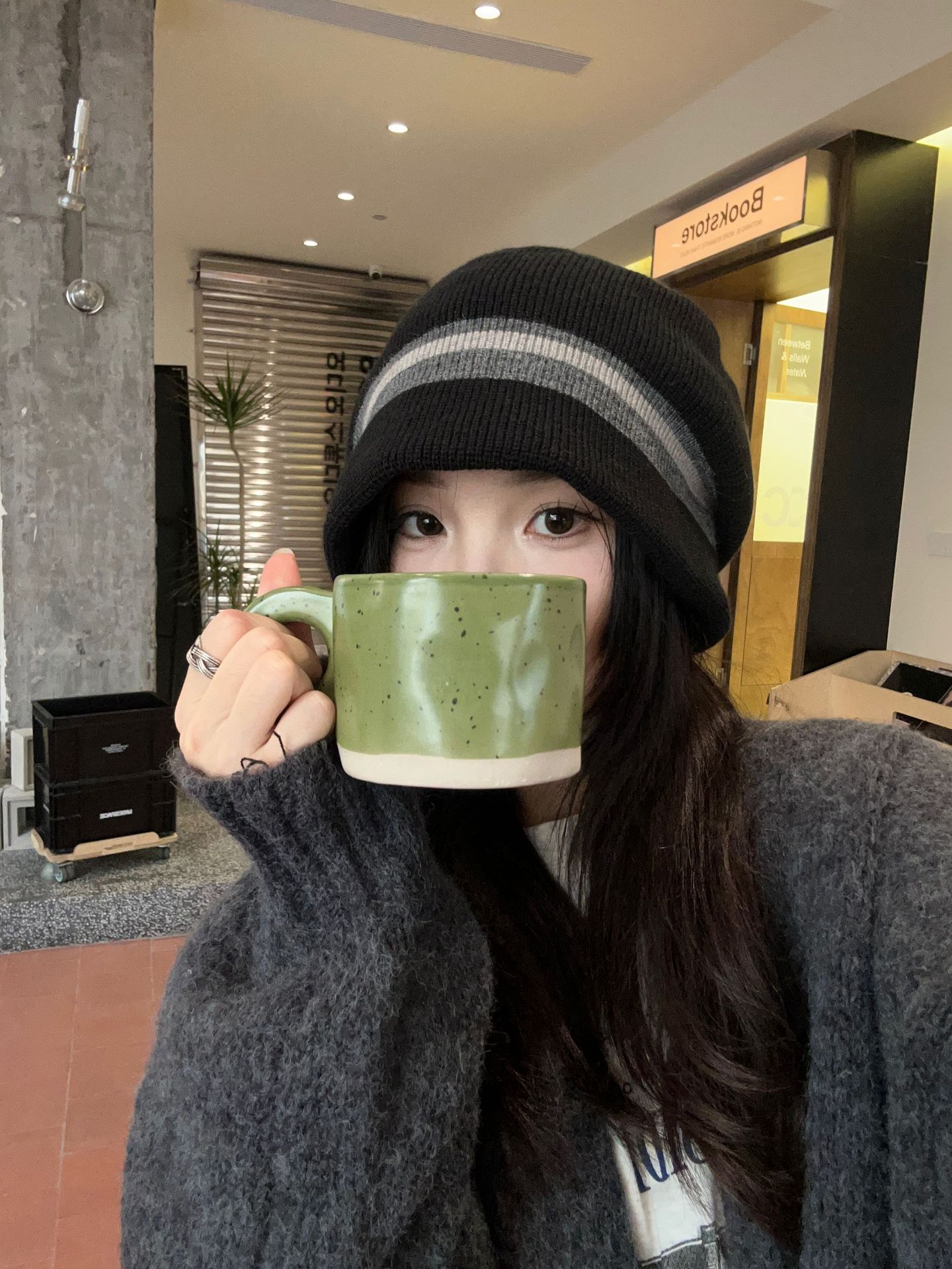 秋季新款韩版ins撞色针织渔夫帽保暖条纹毛线帽大板显脸小堆堆帽详情2