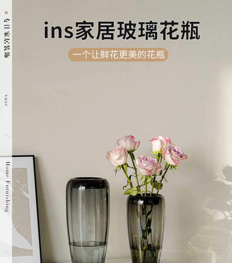 现代轻奢透明玻璃花器插花花瓶摆件家居客厅电视柜简约餐桌装饰品详情1