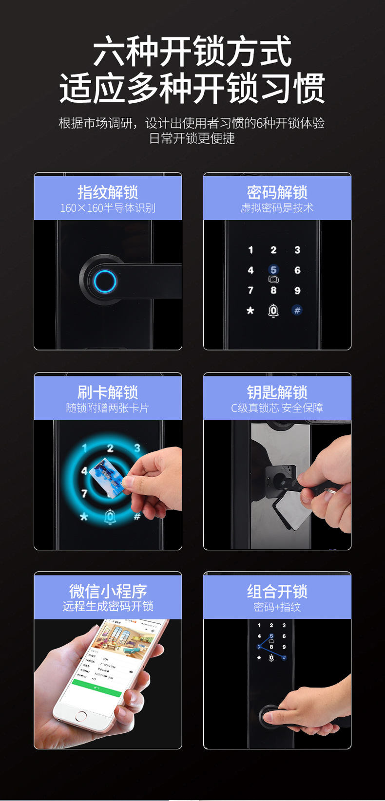 指纹锁密码锁智能锁防盗门木门家用锁人脸识别智能猫眼电子全自动详情6