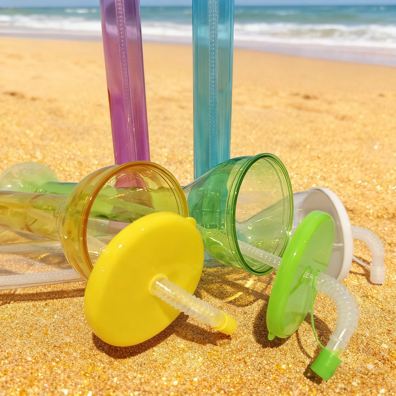 Cross-border manufacturer wholesale dumbbell straw cups 600ml, creative beach party bar colorful beverage bottles, food grade pic 4