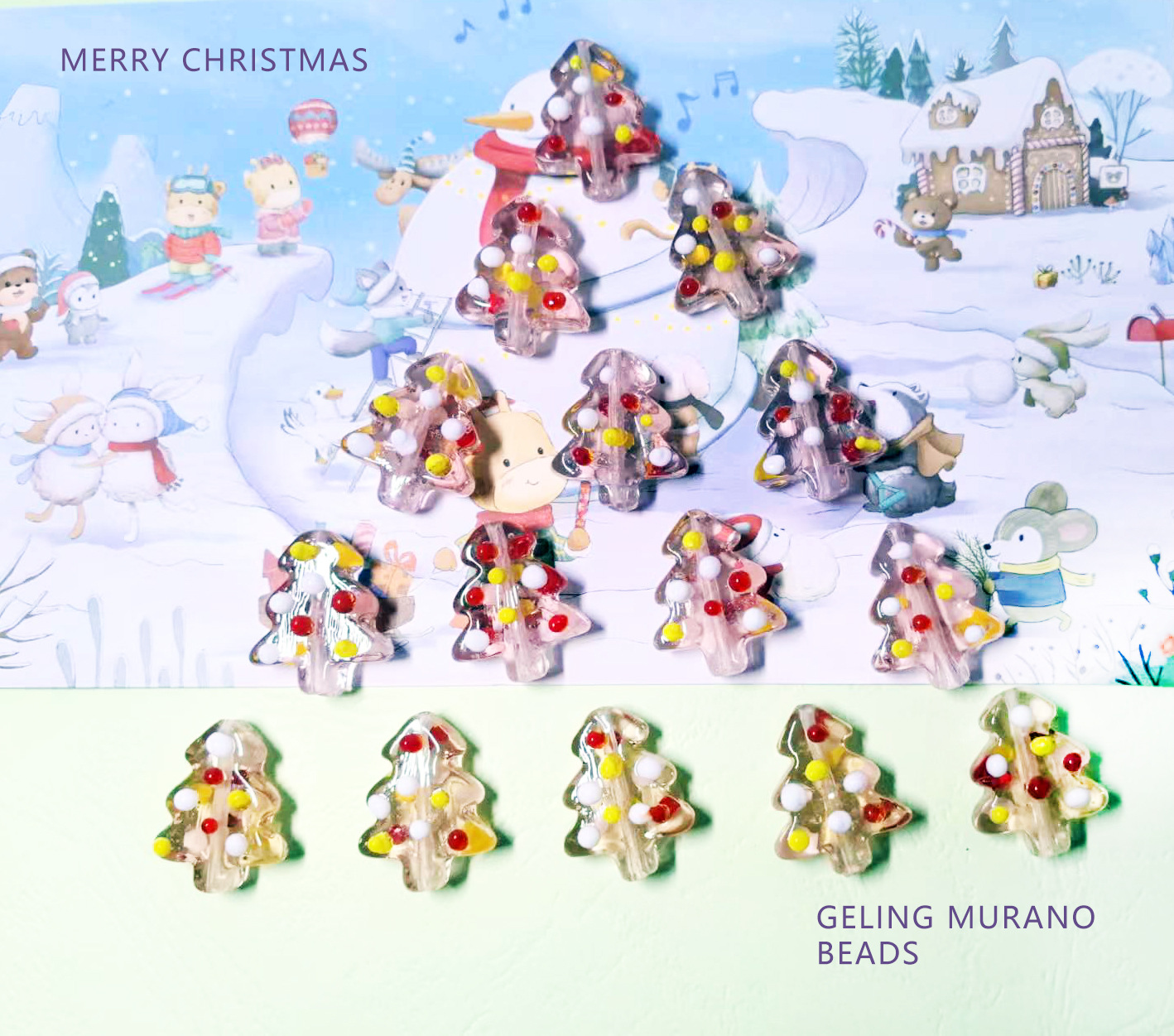 圣诞树简约可爱童趣彩色红黄白点撞色手工琉璃DIY耳环饰材料配件详情10