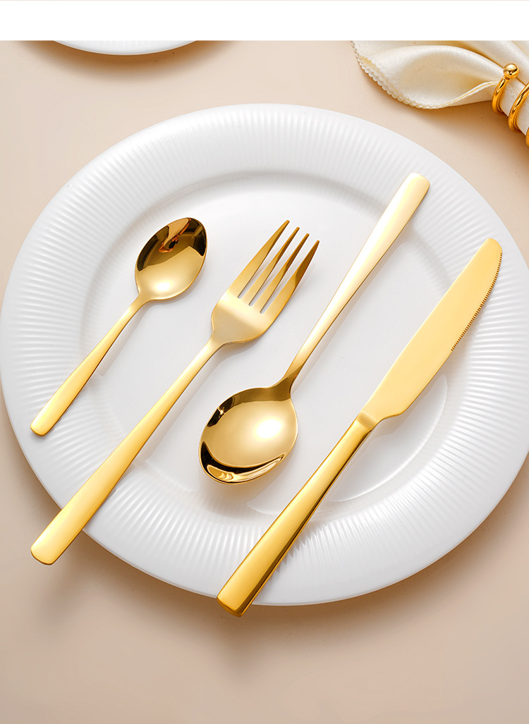 不锈钢牛排刀叉勺光身方柄甜品勺西餐具套装酒店勺子叉子厂家批发详情9