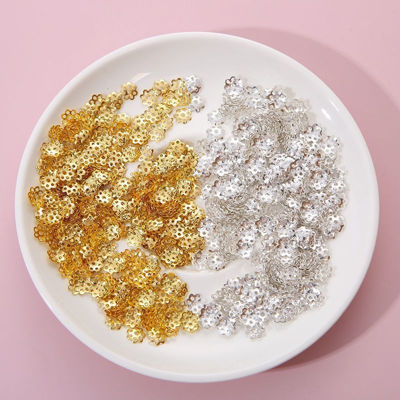 100 pieces per package, color retention, 6mm flower stand, petal cap, hollowed-out bracelet accessory, diy handcrafted gold and silver spacers pic 1