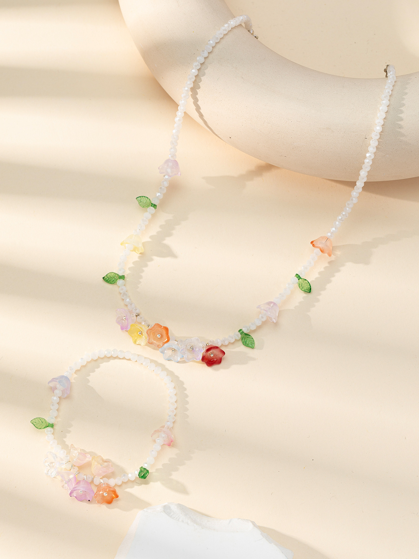 Factory direct sales of colorful beaded crystal chains, popular girlish style crystal bracelets, colorful necklace sets wholesale pic 5