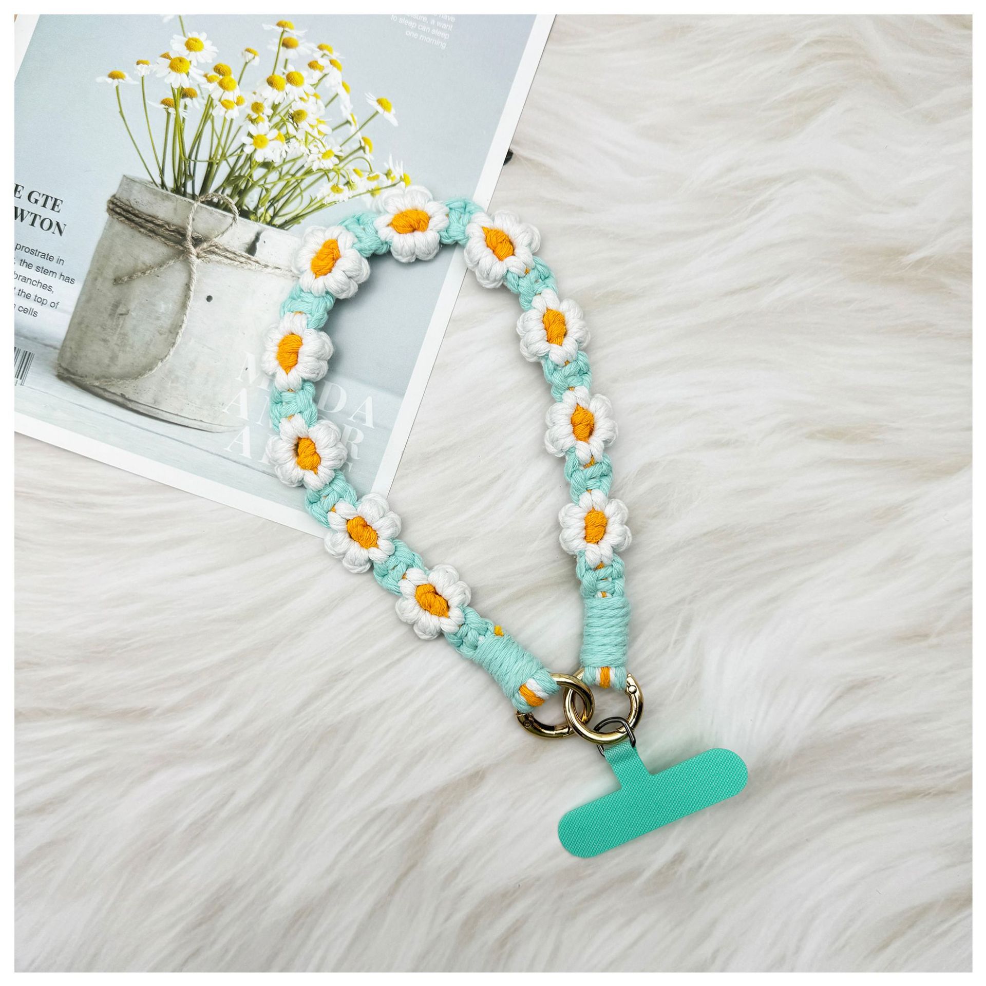 ins欧式手机挂件编织手机链小雏菊花朵编绳钥匙扣包包创意礼物女详情19