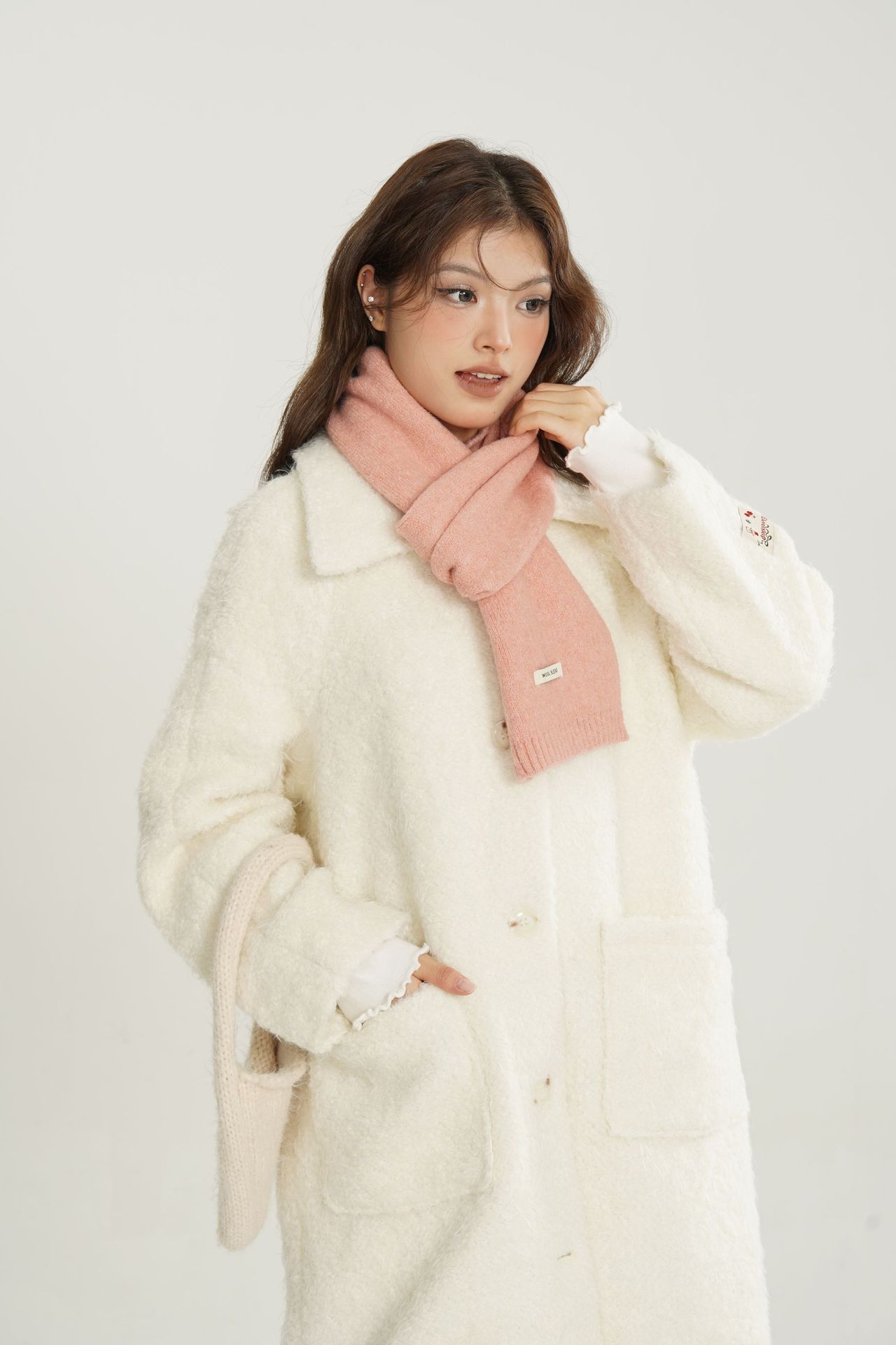 Solid-color wool blend scarf for women, autumn and winter, knitted woolen, warm, Korean-style, versatile, fashionable, fresh and sweet neck pic 7