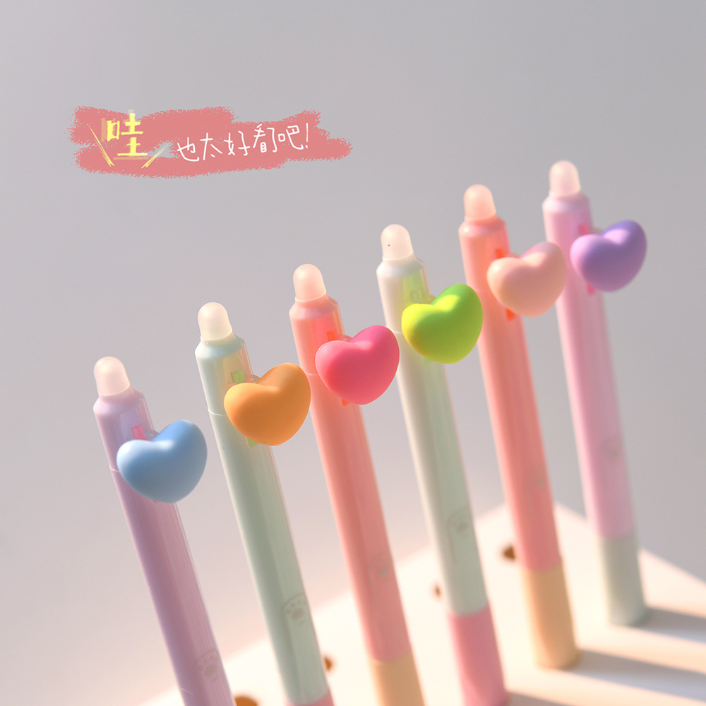 晨兮创意爱心按动可擦笔高颜值可爱卡通中性笔少女心学生ST笔尖蓝详情19