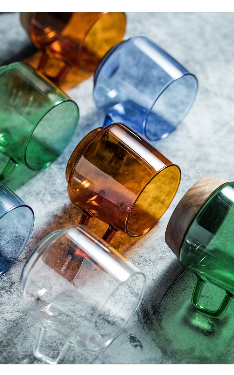 Colored heat-resistant glass water cup, coffee cup and saucer set, suitable for open flame microwave oven, high appearance level, ins light luxury mug pic 6