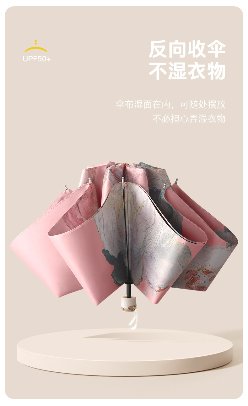 8骨三折手开花伞黑胶双层太阳伞创意防晒遮阳伞礼品晴雨伞批发详情6