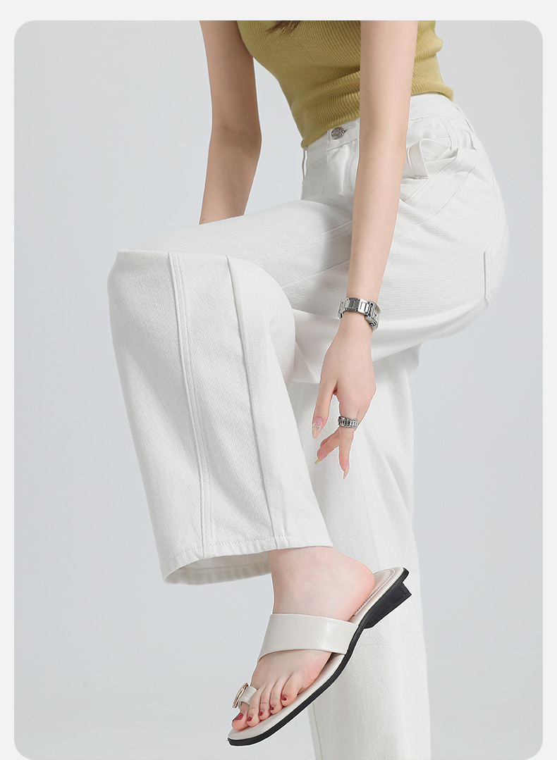 Summer white Tissel crescent-cut wide-leg pants are versatile and slimming. They feature a three-dimensional pocket design with folded edges and are high-quality long pants pic 11
