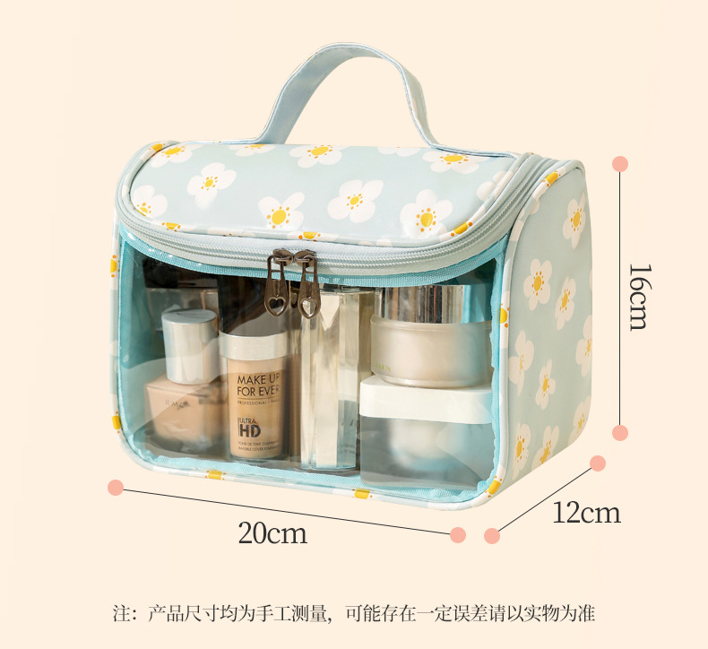 PU拼接化妆包PVC透明防水洗漱包旅行便携手提包大容量洗浴收纳袋详情11