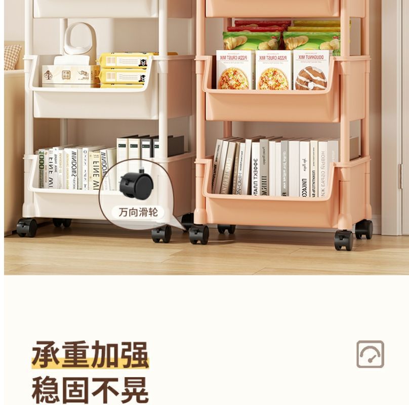小推车置物架家用零食落地多层客厅收纳书架移动厨房果蔬菜篮架子详情11