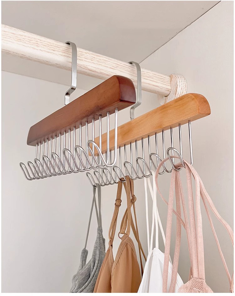 8-hook wooden hanger hanger for storing underwear, vests and ties, student dormitory solid wood wavy drying hanger pic 8