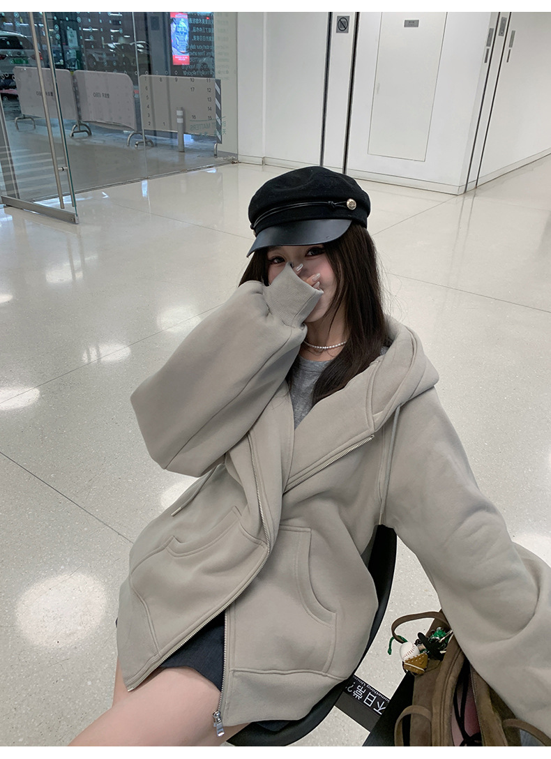 鸿衫重磅卫衣女高级感欧版卫衣开衫春秋宽松显瘦情侣连帽卫衣外套详情26