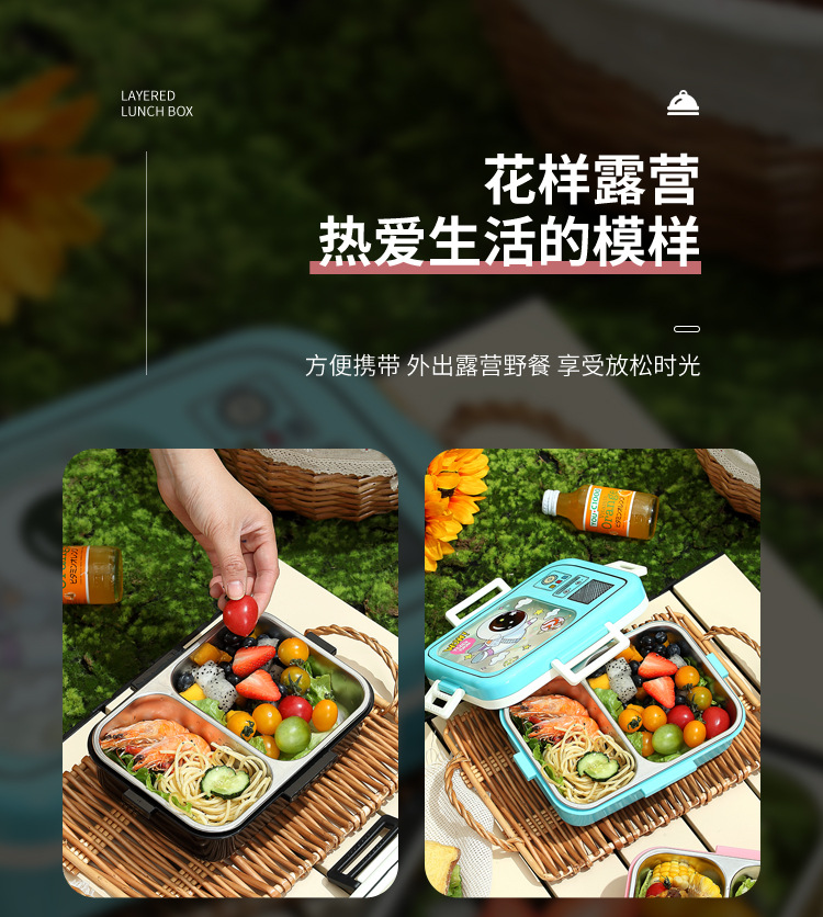电视机不锈钢饭盒分格卡通动物学生就餐午饭盒新款创意分格餐盒 pic 15