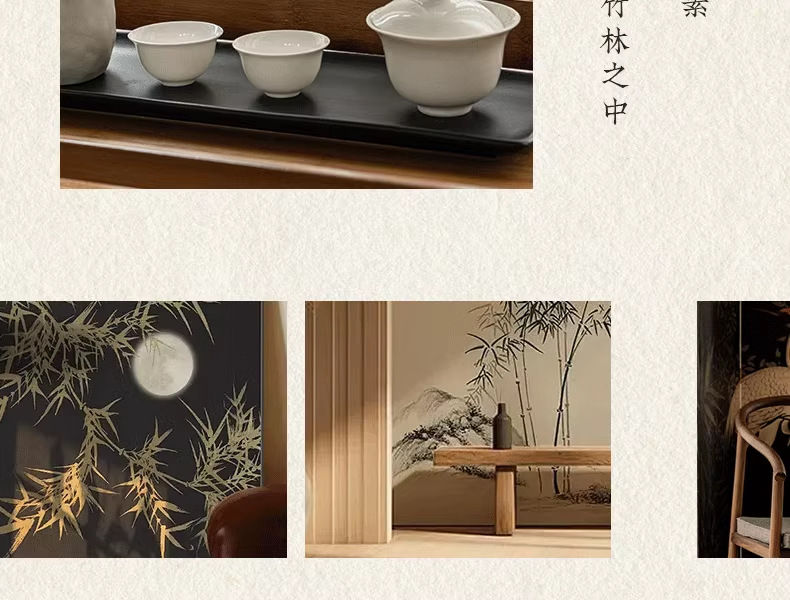 新中式国风印花麻纱水墨竹子高级感法风中古风透光不透人纱帘批发详情23