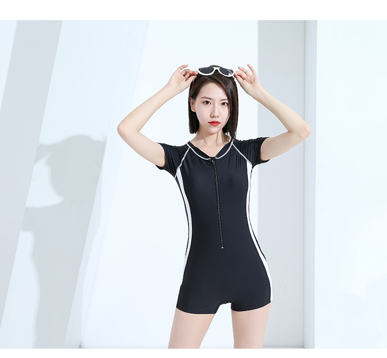 连体泳衣女士保守平角遮肚显瘦性感运动款韩版专业游泳衣短袖高弹详情17