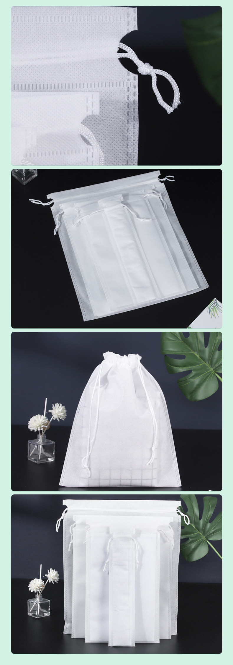 白色无纺布束口袋现货防尘收纳抽绳鞋袋抽绳束口防尘套收口拉绳袋详情16
