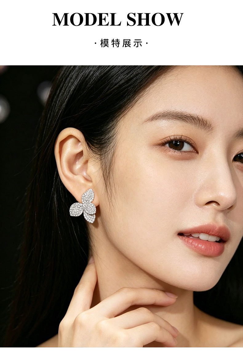 French-style light luxury zirconium petal stud earrings with a simple and high-end feel, copper alloy micro-inlaid zirconium s925 silver needle versatile earrings pic 8