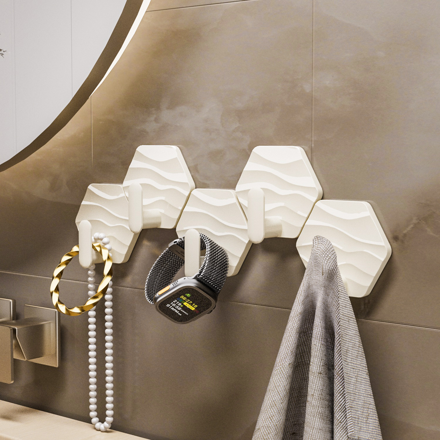 家用六边形水波纹挂钩免打孔浴室门后无痕挂钩卫生间粘胶圆形挂钩详情11