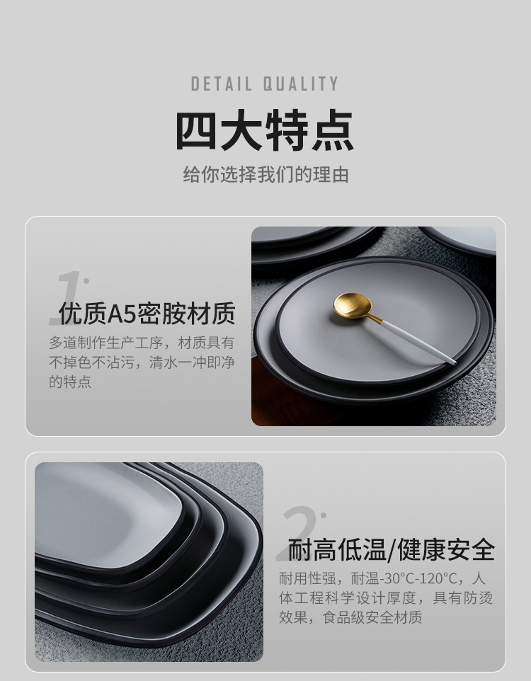 盘子商用烧烤碟烤肉盘创意配菜密胺餐盘仿瓷餐具长方形火锅店专用详情4