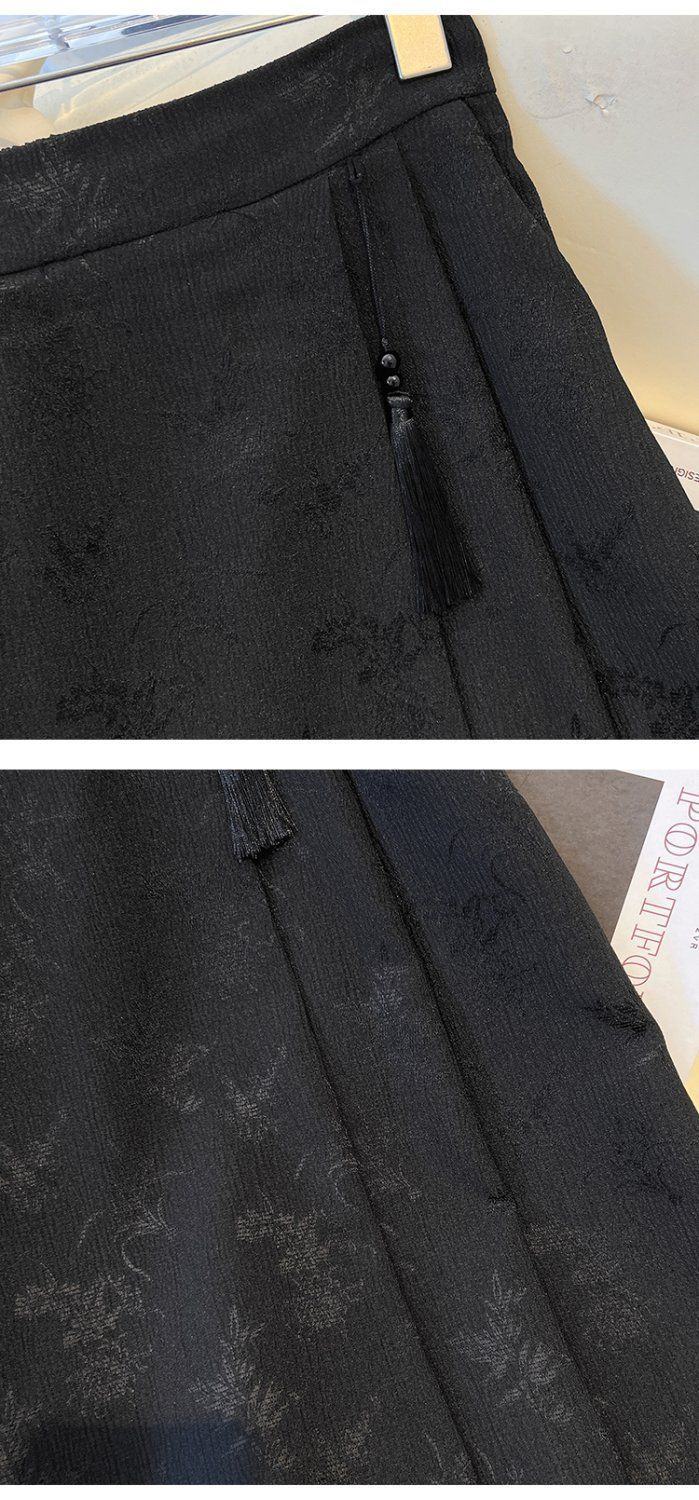 跨境货源时尚新中式提花百褶半身裙国风高腰显瘦马面长裙一件代发国潮详情17