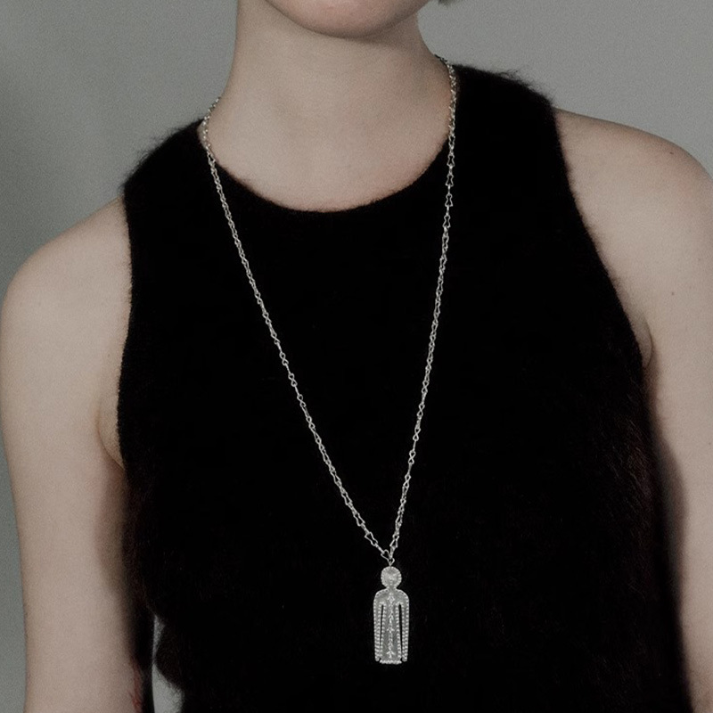 欧阳娜娜同款胡椒盐冷静人偶项链黄铜电镀厚银小众设计锁骨链详情6