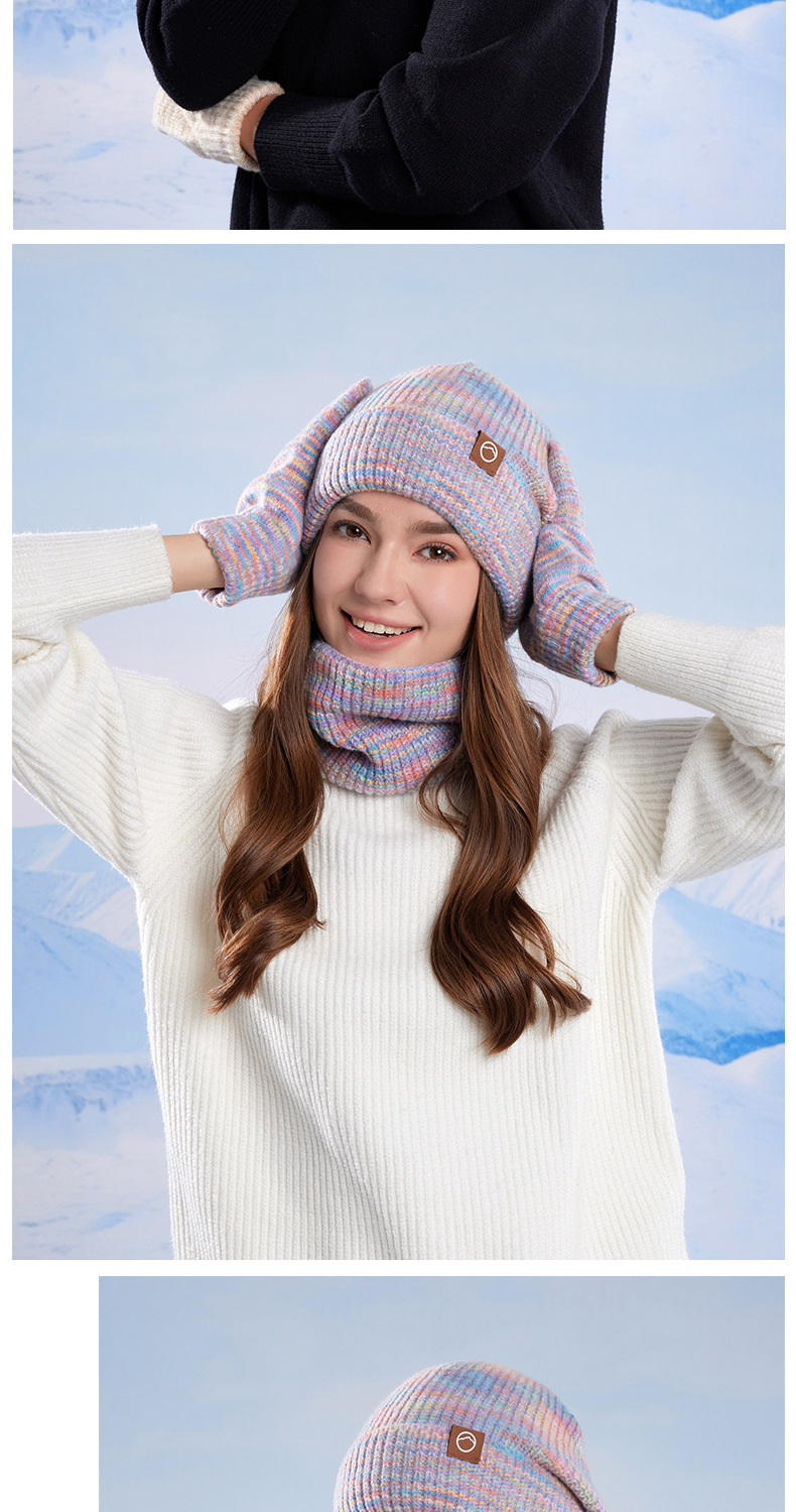 冬季帽子围脖手套三件套加绒保暖针织毛线帽女户外防寒护耳套头帽详情13
