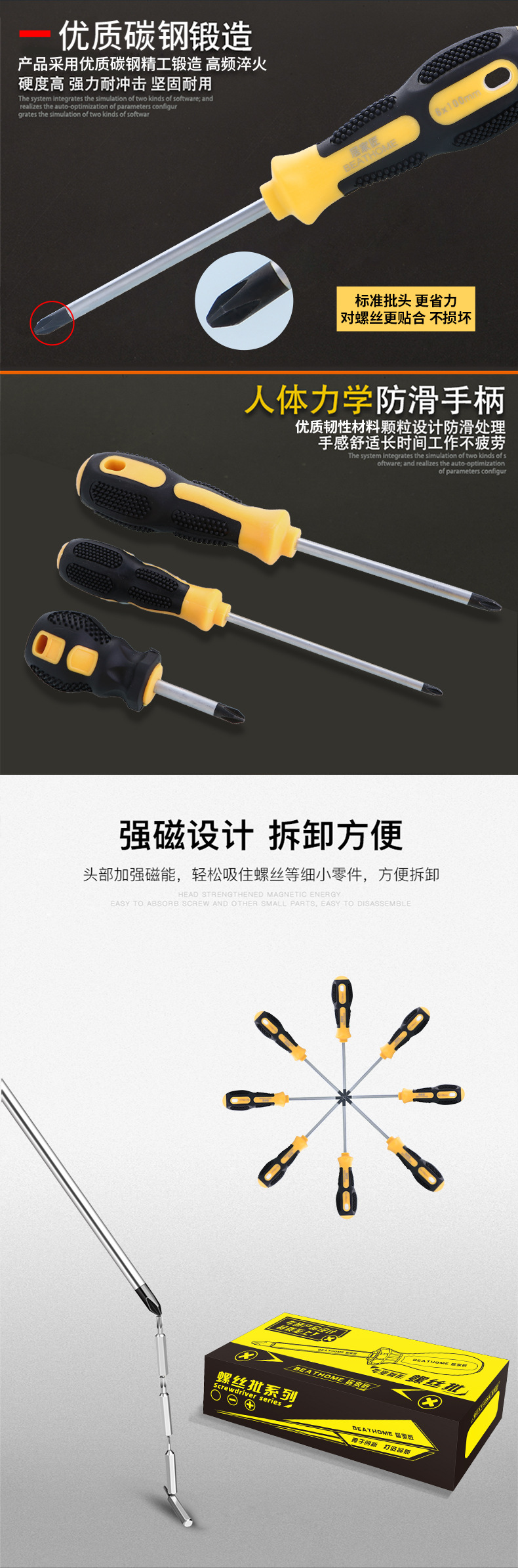 十字一字螺丝刀工具批发工业级强磁批头防滑手柄起子手动螺丝批详情2