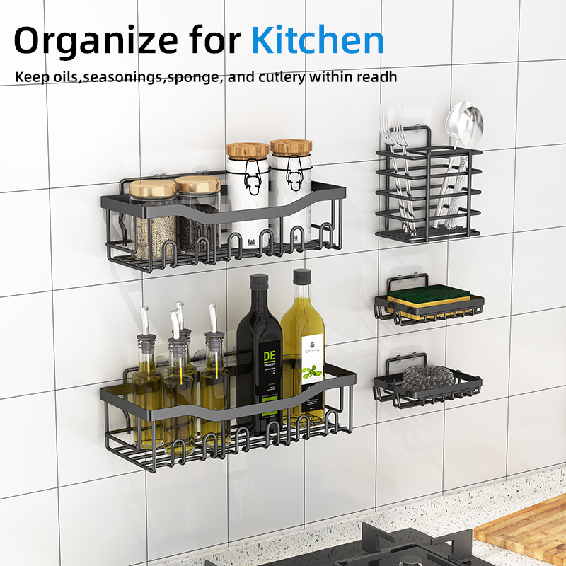 亚马逊新款浴室置物架卫生间收纳架免打孔墙上壁挂洗漱用品置物架详情18