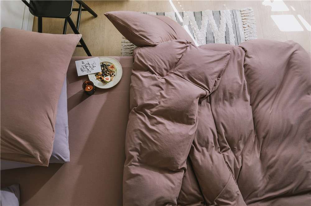 ins Japanese-style solid color all-cotton knitted cotton four-piece set, skin-friendly nude sleeping plain double-layer Indian cotton bed sheet pic 57