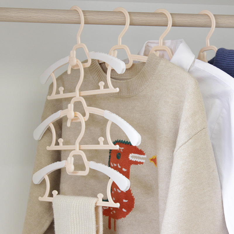 儿童家用衣架可伸缩防滑塑料衣架子无痕多功能宝宝衣服多层晾衣架详情3