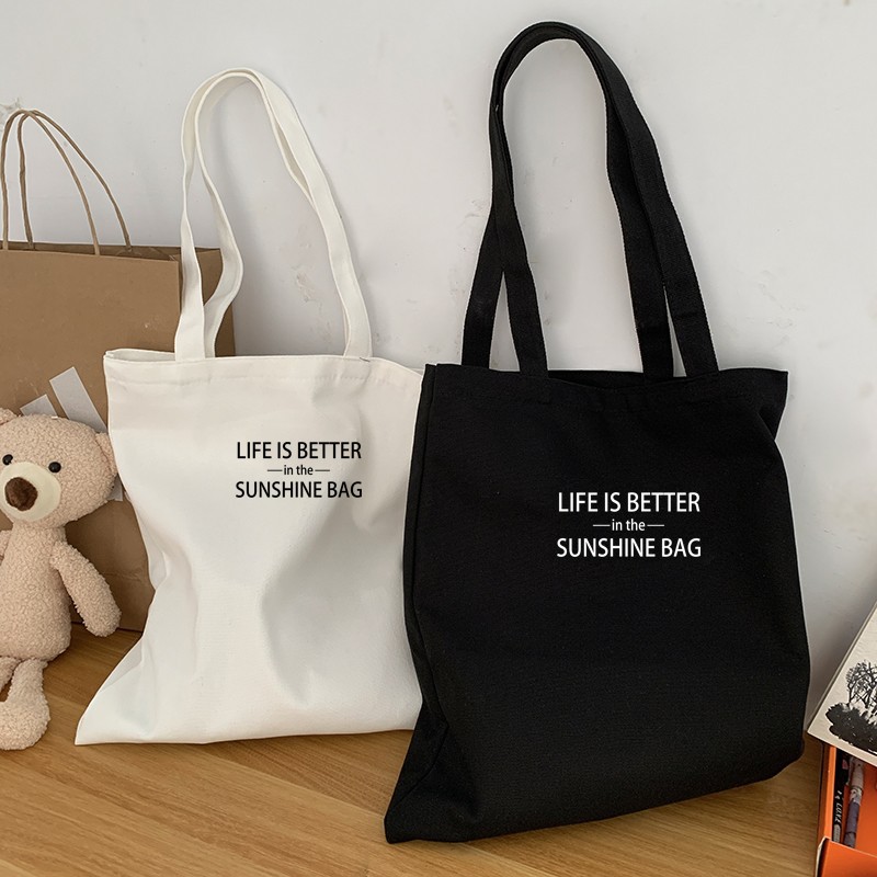 Summer simple letter hand-held canvas bag, zipper shoulder bag, casual cloth bag, snacks, shopping, computer, schoolbag, girl pic 1