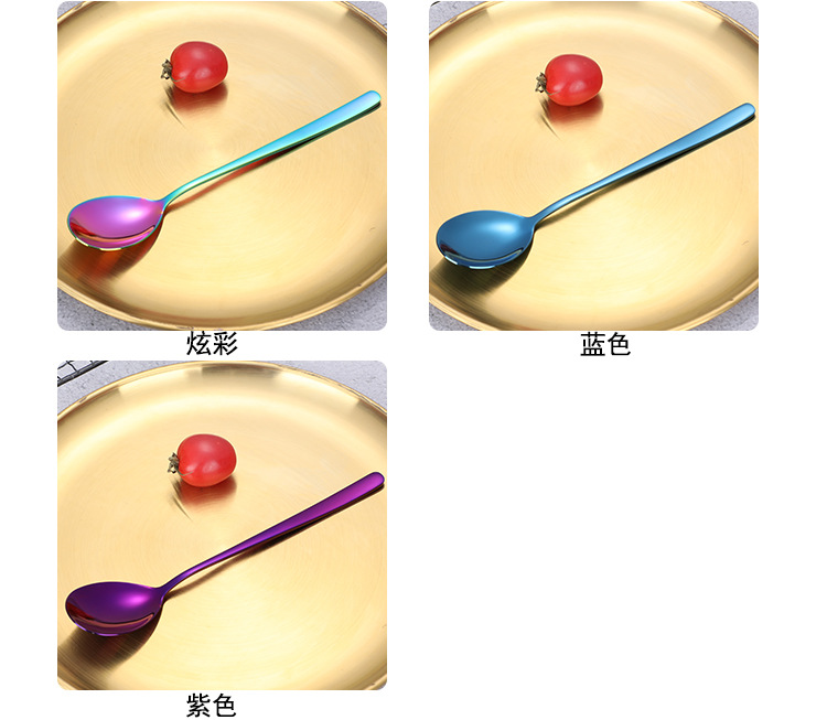 316不锈钢长柄吃饭勺调羹家用扁汤勺304餐具甜品勺叉韩式勺子叉子详情9