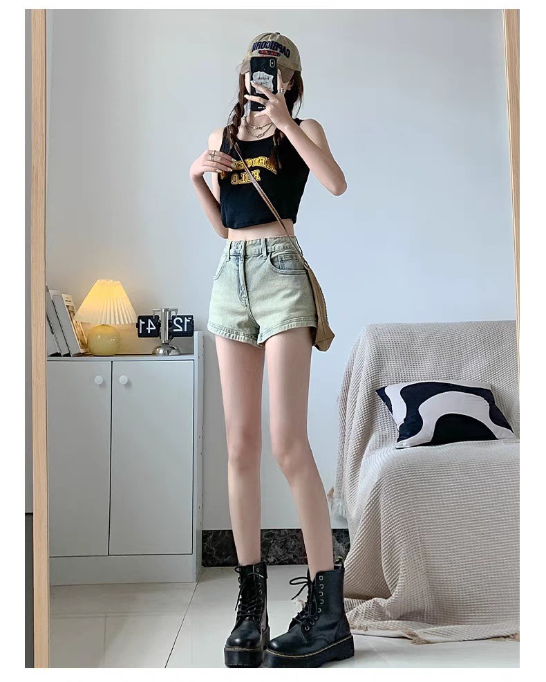 美式复古辣妹牛仔短裤女夏季薄款高腰弹力显瘦包臀a字超短热裤子详情7