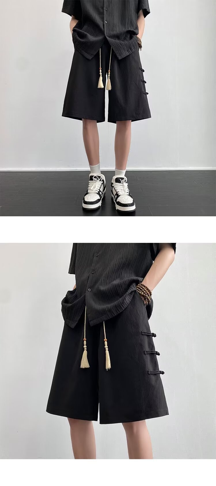 国潮国风新中式盘扣休闲短裤夏季新款男士外穿短裤休闲宽松5分中裤子详情9