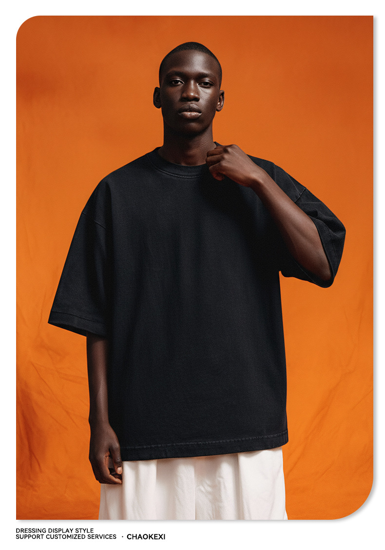 A heavyweight American retro T-shirt for men, summer washed and aged vintage half-sleeved trendy brand, pure cotton short-sleeved for teenagers pic 21