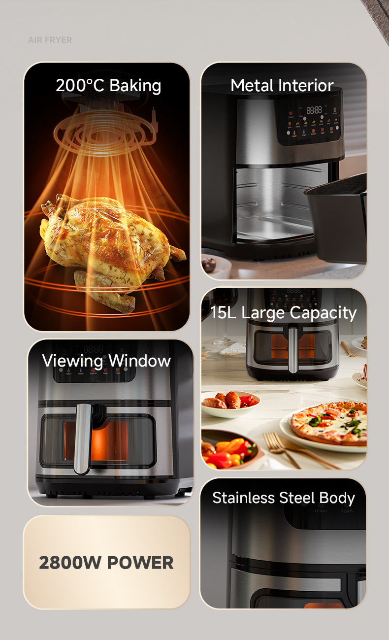 Cross-border 15L touch oven, aluminum-coated non-stick pan, visible electric oven, household and export 110V air fryer pic 10