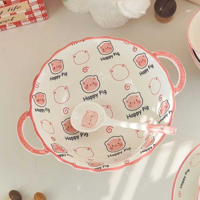 可爱卡通猪陶瓷碗家用釉下彩餐具米饭碗勺子碗碟盘套装高颜值耐用详情11