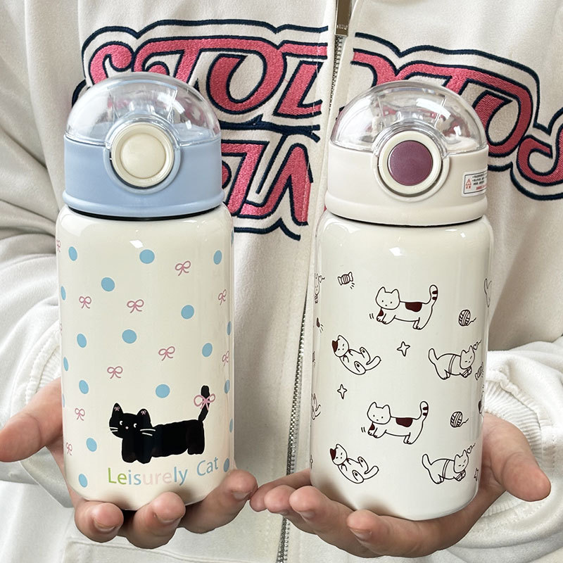 简约小猫保温杯可爱高颜值女生学生吸管杯儿童316不锈钢双饮水杯详情20