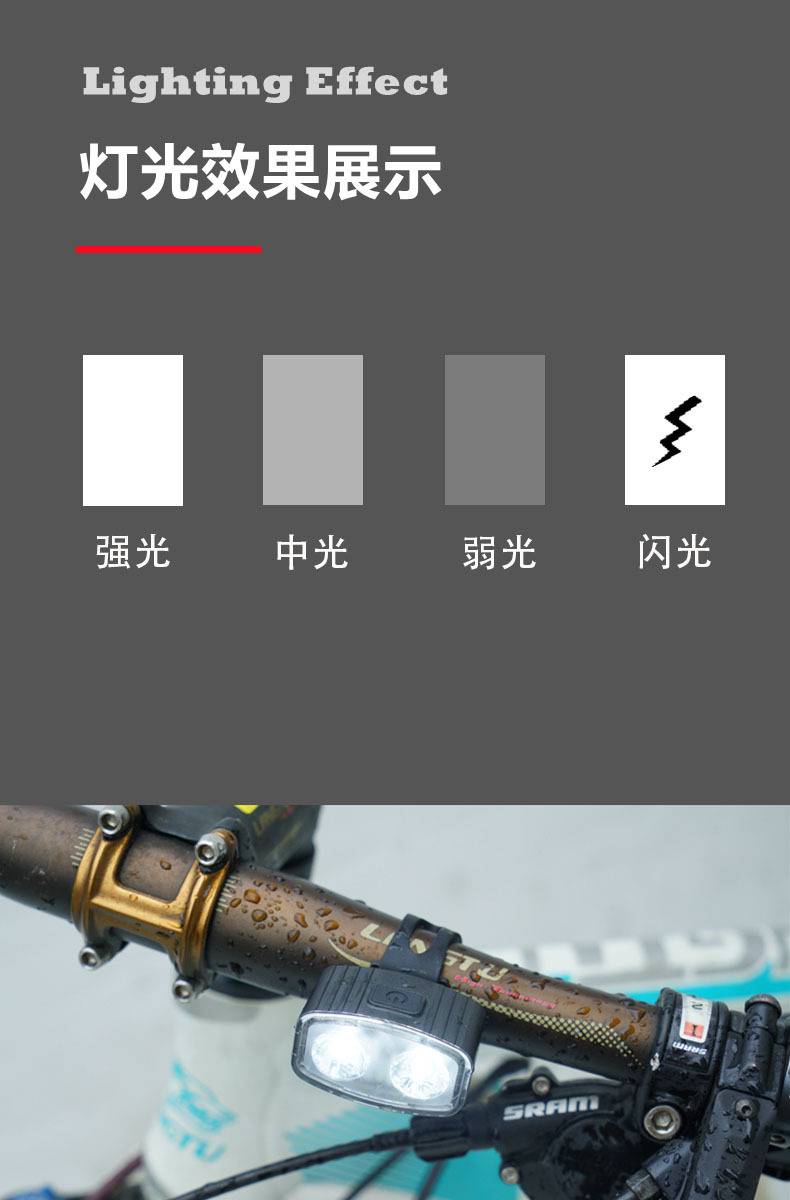 Bicycle headlight and taillight set, ultra-bright charging high-brightness mountain bike riding equipment, night riding warning light, cross-border pic 6