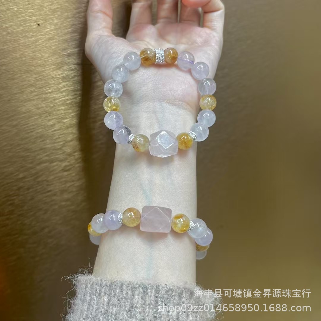 天然紫兔毛水晶手链黄塔晶粉晶随型手串轻奢高级精致原创设计批发详情1