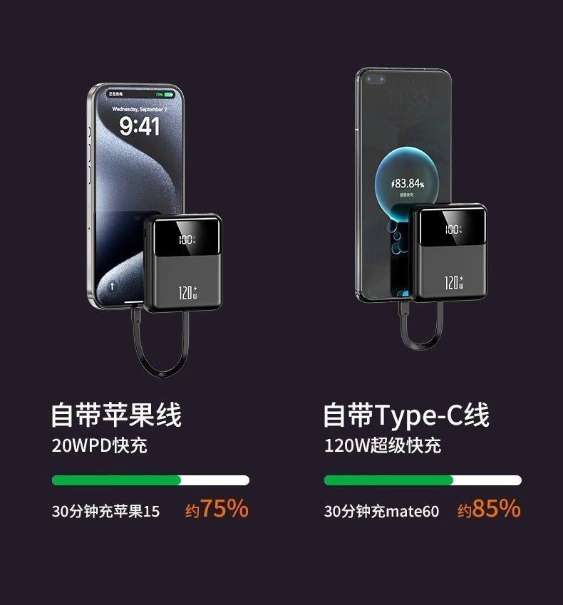 Wholesale of built-in four-wire mini power banks, 20,000 mah large-capacity mobile power banks, portable gift LOGO pic 12