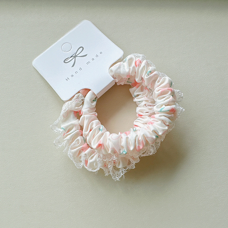 2条装小清新碎花气质小肠发圈蕾丝花边布艺头绳少女心发绳发饰女详情4