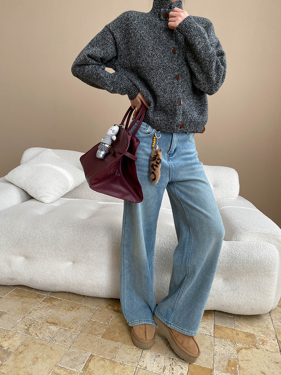 司南修腿型天菜含腰带挂件水洗浅蓝窄版直筒加绒牛仔裤SN8358详情23