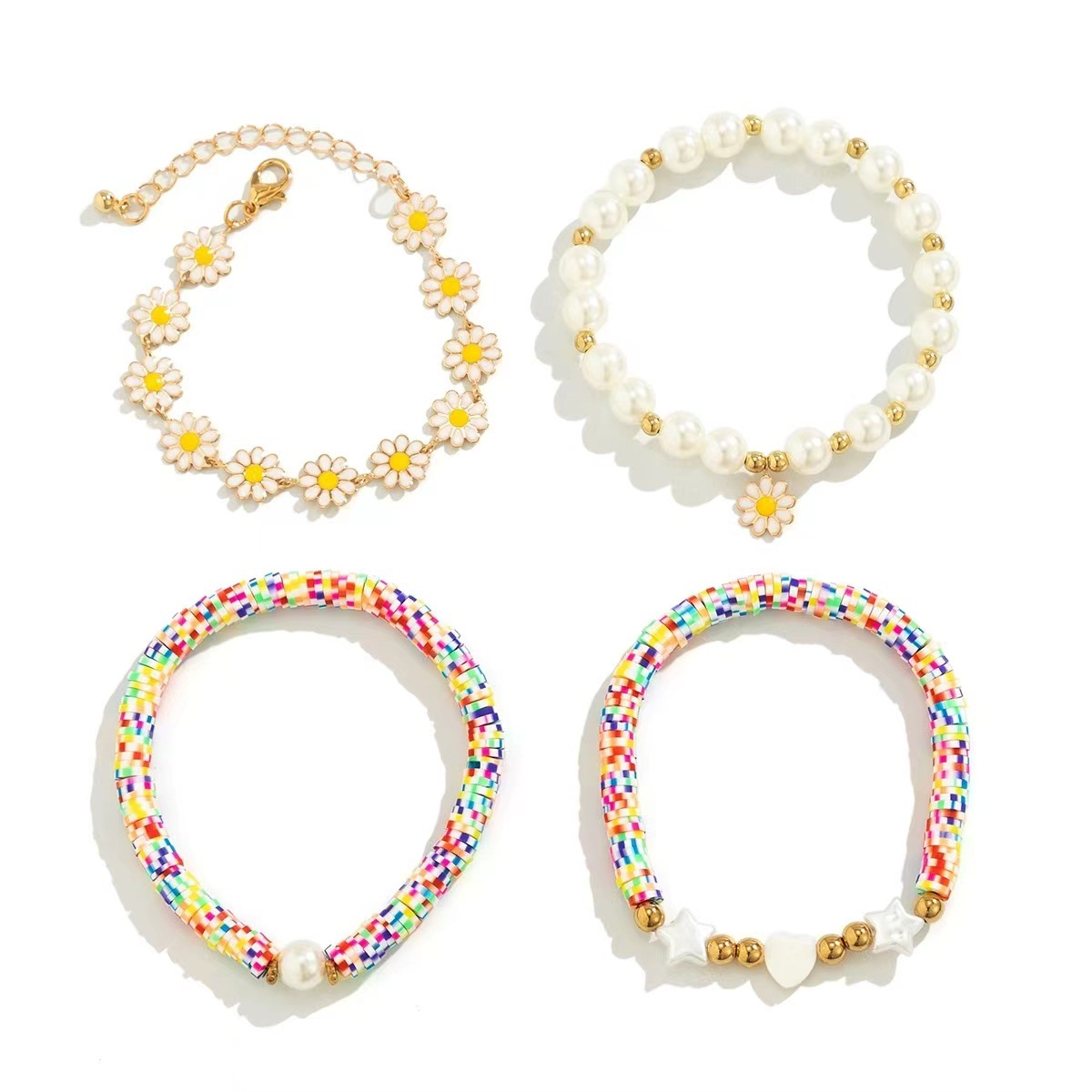 欧美跨境饰品 流行风软陶串珠彩色手链套装 日韩潮流雏菊小花珍珠详情10
